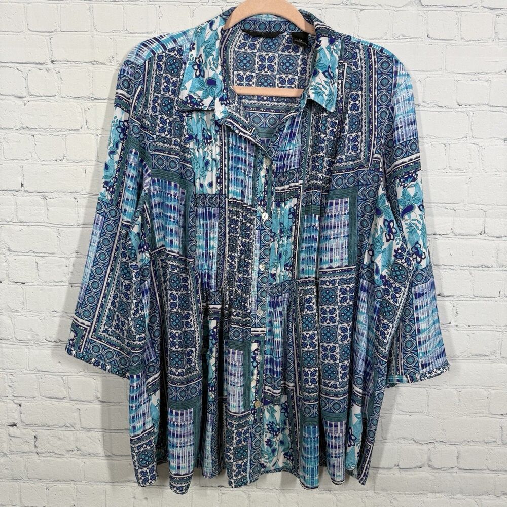 Investments II Blouse Women Plus Size 2X Floral Sheer Flowy Cottage Fairy Top